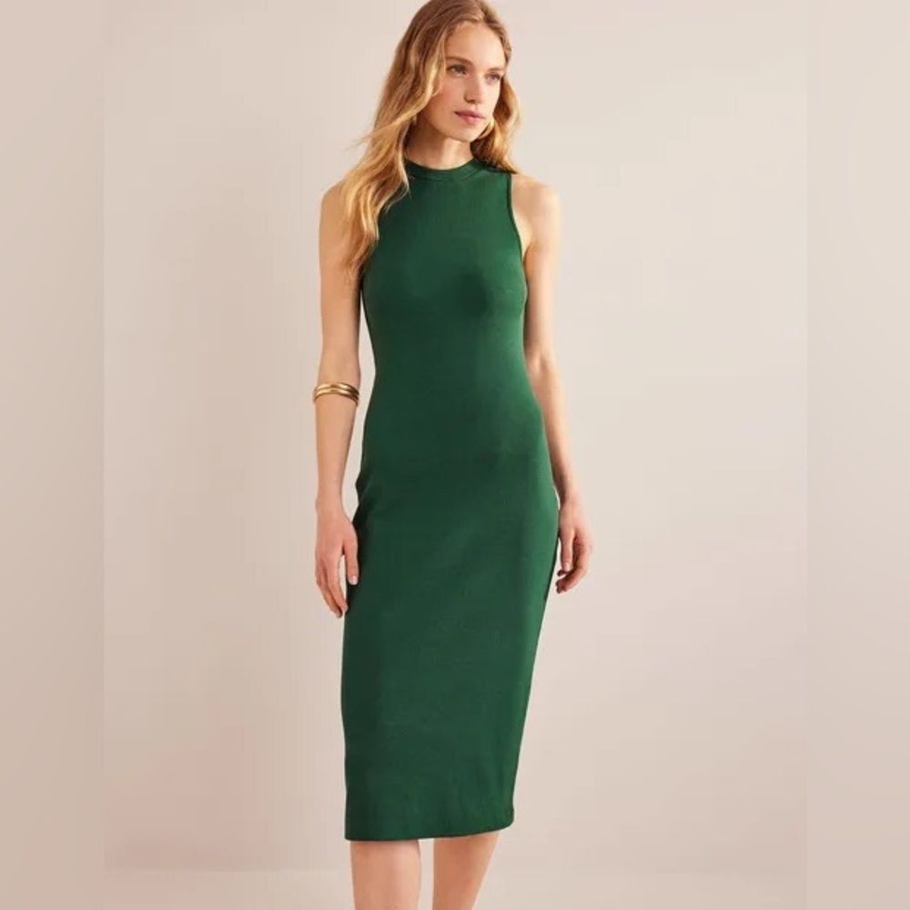 Green Sleeveless Ribbed Midi Dress Size M